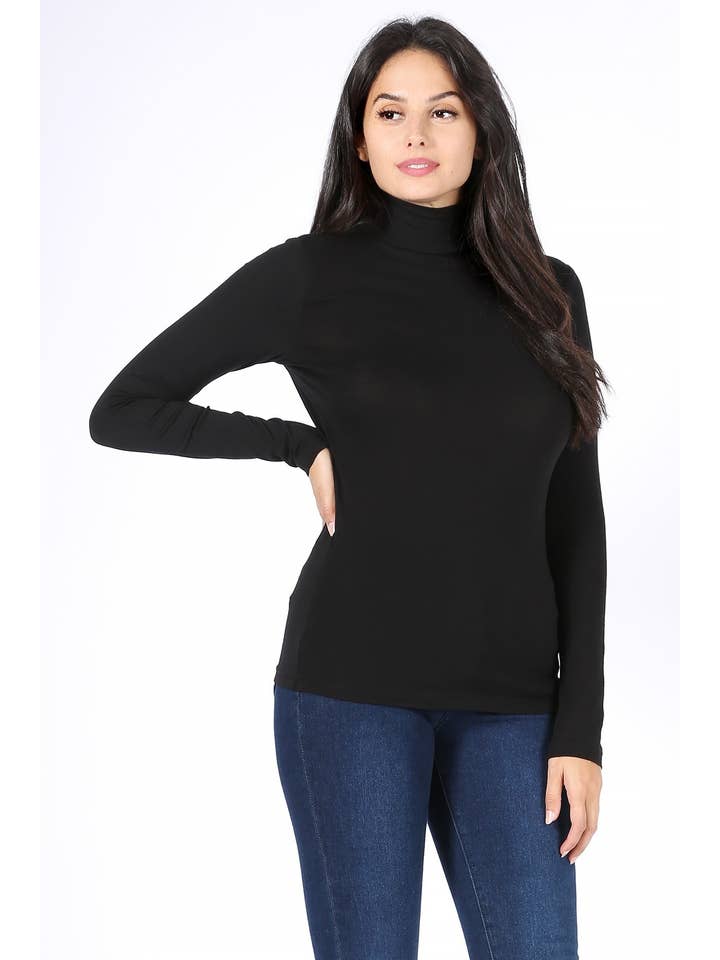 Color 5 - Wholesale T-Shirt - Women's - Solid color turtle neck long sleeve cotton lycra t shirt