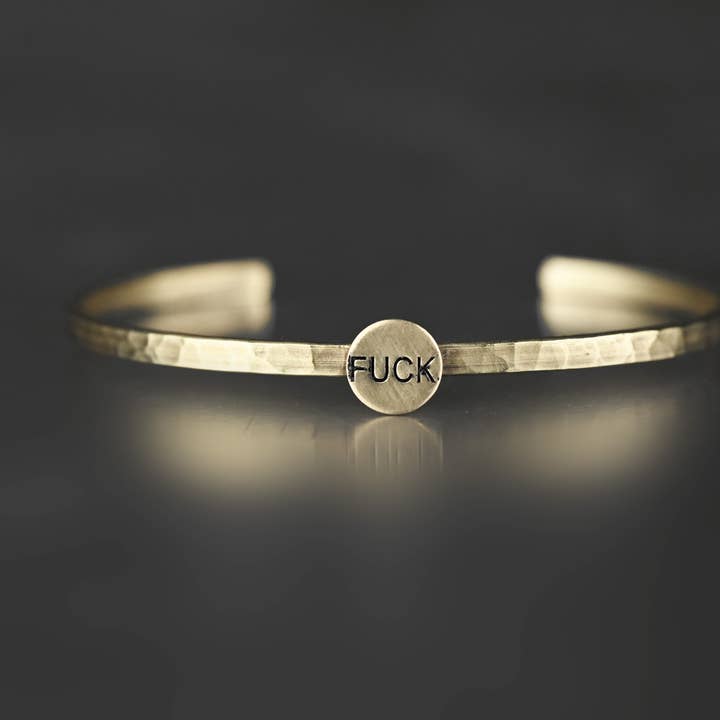 Thin Brass Cuff w/ Stamped Brass Fuck for wholesale by KBD Studio