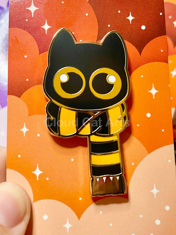 Orange Scarf Kitty ( Black Cat ) - Hard Enamel Pin for wholesale by Cloud Cat Arts