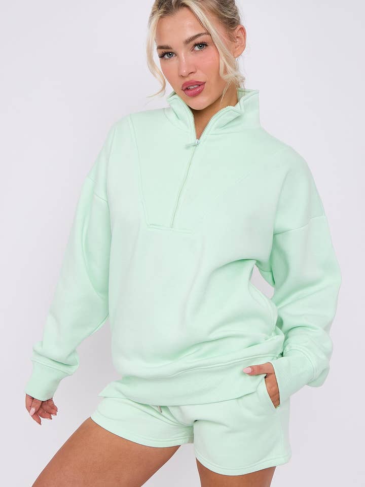 AX Labels - Wholesale Lounge Set - Women's - 1/2 Zip Top & Shorts Fleece Co-ord45