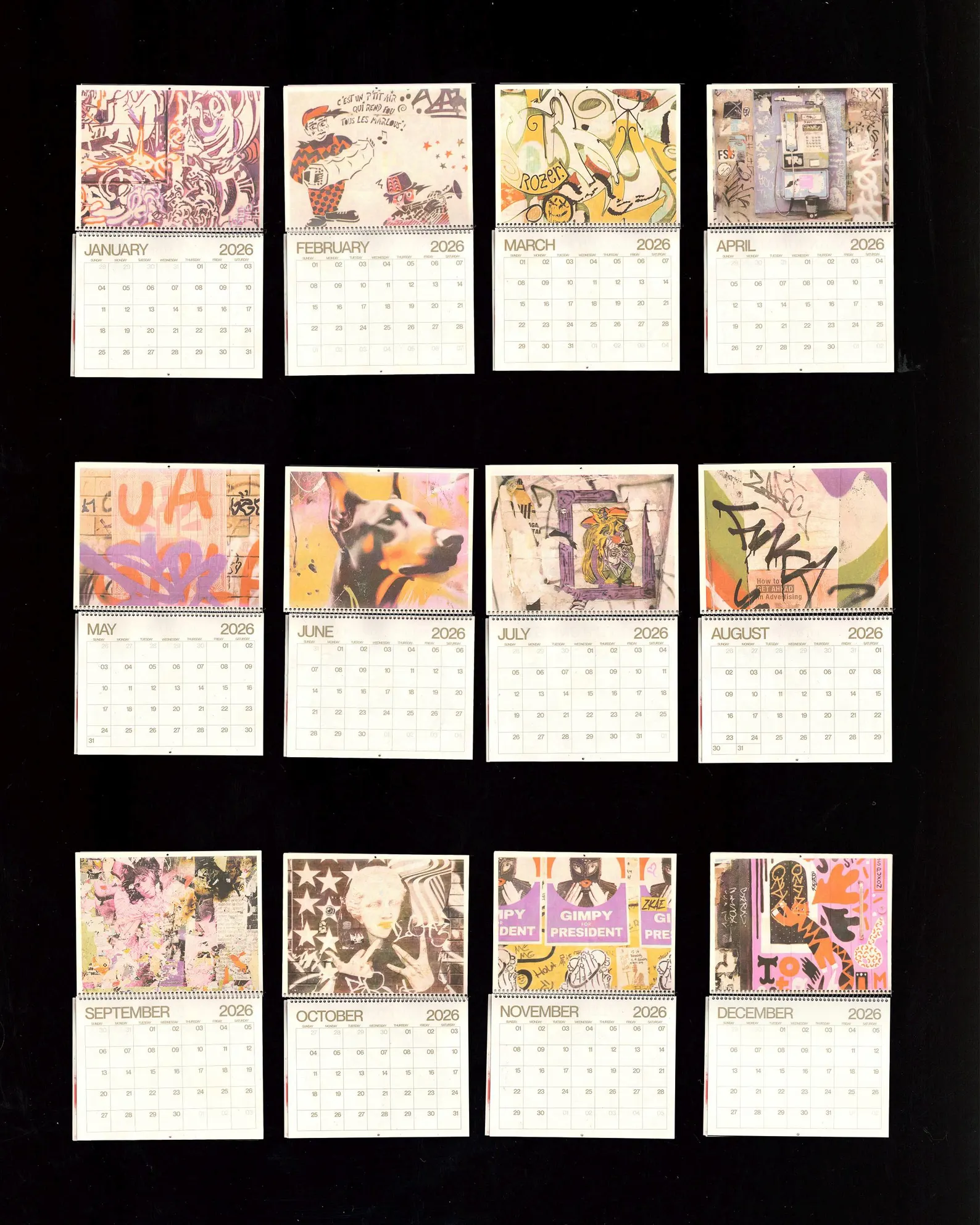 Back of Beyond Press - Wholesale Calendar - Graffiti Risograph Spiral-Bound 2026 Calendar1