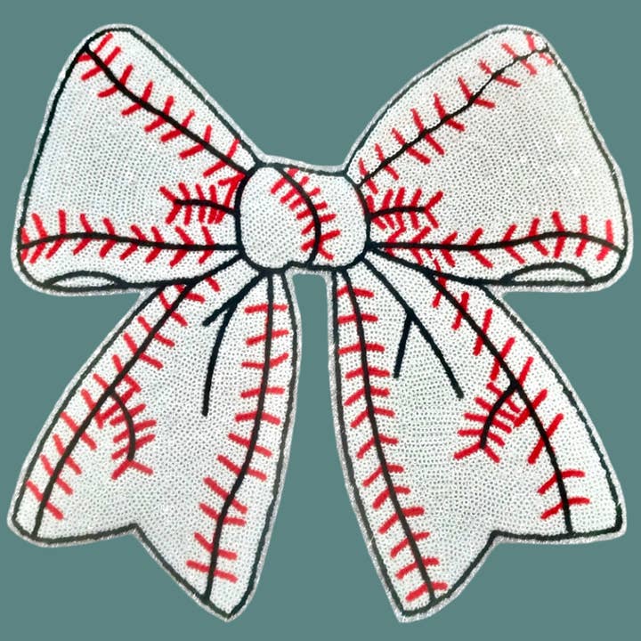 sequinandstiches - Wholesale Patch - Baseball Bow Patch, 11", Sequin Patch, Bow Patch, Large Patch, Sports Patch, Game Day Patch, DIY1