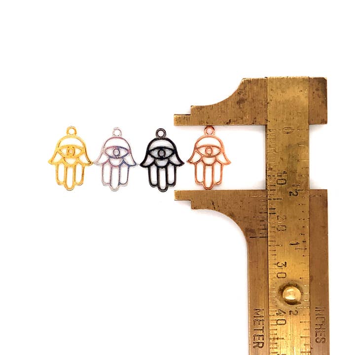 The Bead Bazaar - Wholesale Individual charm/pendant - Small Gold Hamsa Hand Hanging Charms, Dainty Silver Hamsa, Kaballah Jewish Charms, Boho Good Luck Charm, Bulk Charms For Jewelry Making, Charms5