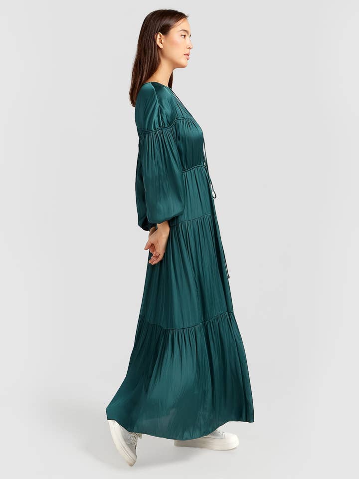 belle & bloom - Wholesale Dress - Women's - Window Seat Tiered Maxi Dress - Dark Green