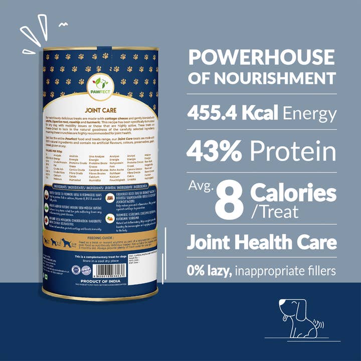 Pawfect Pet Foods Pvt Ltd - USA - Wholesale Pet Treats - Dog - Pawfect Nature's Munch Freeze-Dried Joint Care Cheese treats for Dogs| 100% Natural| High Protein, Low Fat| 8 Calories per Treat| Grain-Free| Healthy Training Treat (75g/2.65oz)1