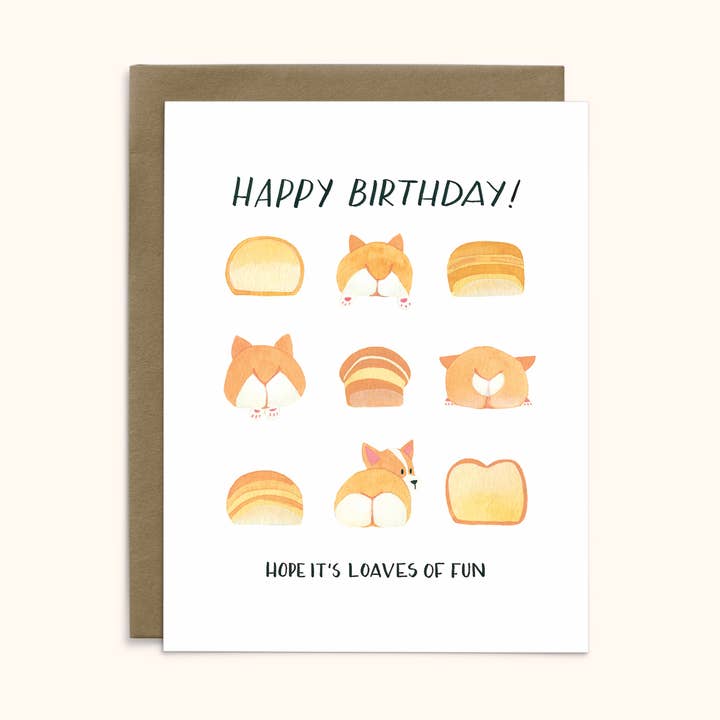 Corgi Butts Birthday Card for wholesale by Katie Pea Studio