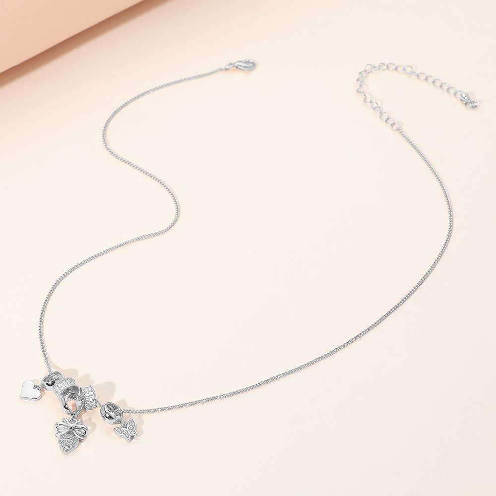 Sensibling Corp. - Wholesale Pendant/Charm Necklace - Stone Paved Heart Butterfly Bow Charm Beaded Necklace6