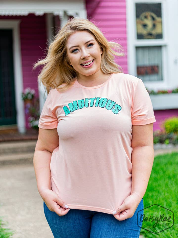 Ambitious on Peach Sherbert-Peach Cuff Tee for wholesale by GRACE+EMMA by Southern Grace