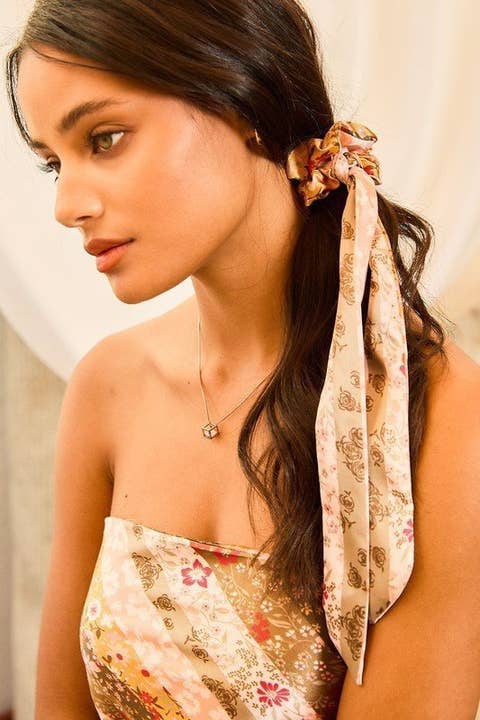 OLIVE MULTI Floral Print Satin Hair Tie for wholesale on Faire