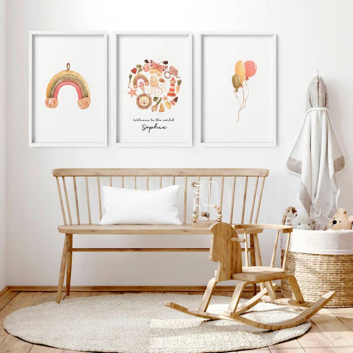 Boho-Wanddekor für Kinderzimmer | Set mit 3 Wandkunstdrucken für den Großhandel von About Wall Art