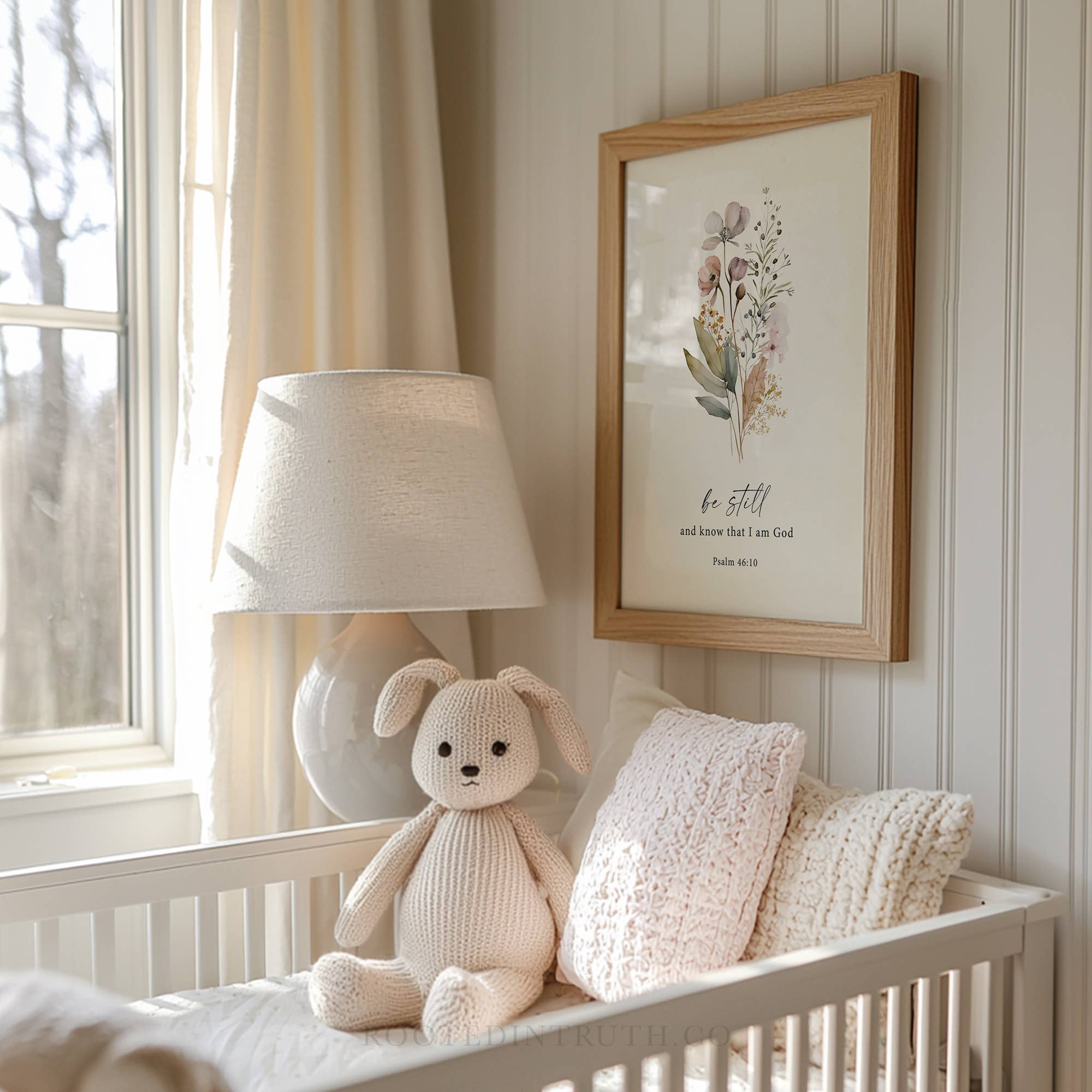 Rooted in Truth - Vente Affiche d'art - Impression Murale Florale "Sois Calme" Décor Cadeau Chrétien1