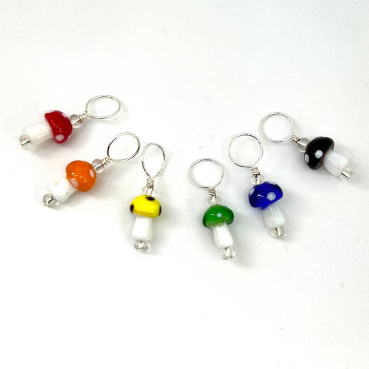 Medium Stitch Markers - Rainbow Mushrooms for wholesale by Cozy Craft Coven