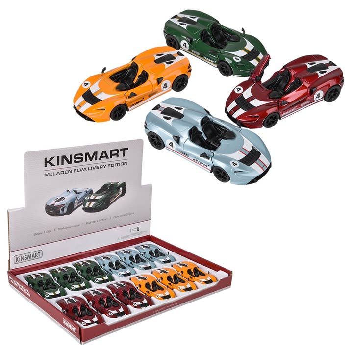 5" Diecast Pull Back McLaren Elva Livrea 12ct - LLB Toys per la vendita all'ingrosso da parte di La Luna Bella - Toys