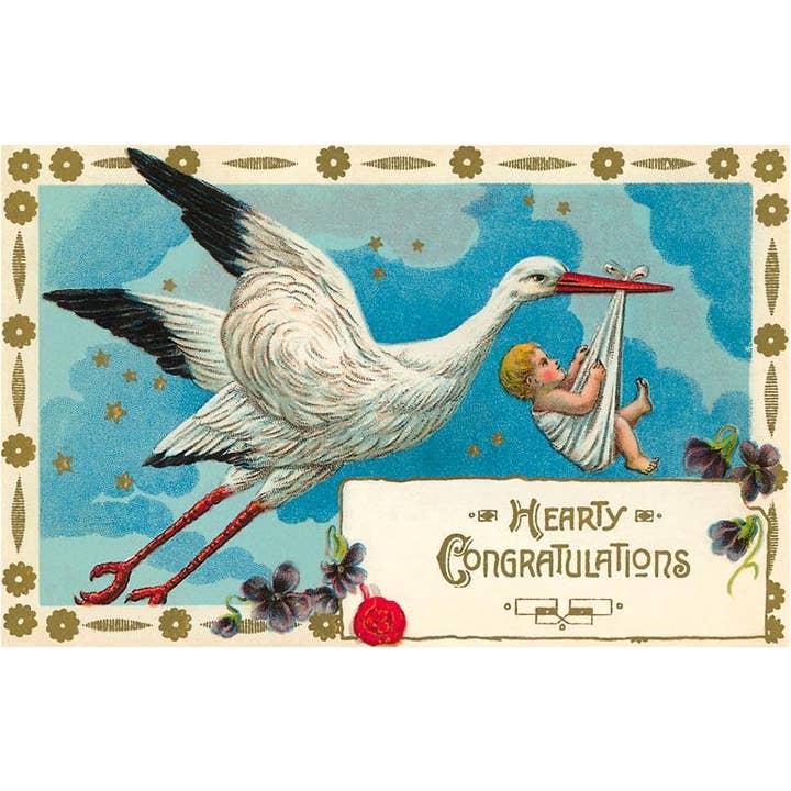 Found Image Press – wholesale Magnet – Magnet BY-04 Hjärtlig Gratulation, Stork och Baby