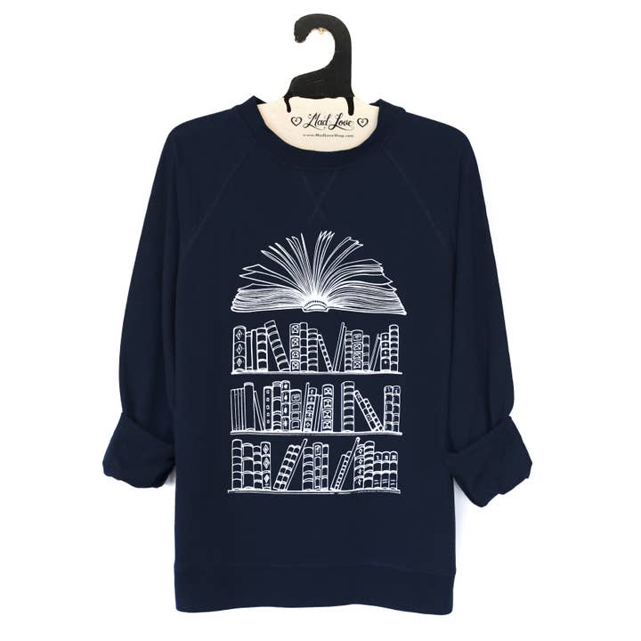 Mad Love Shop - Wholesale Graphic Sweatshirt - Women's - Unisex Navy Lightweight or Fleece Sweatshirt w/ Books Print0