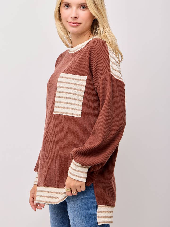 DAM URBAN RIB LÅNGÄRMAD TOPP - DROP SHOULDER FICKA för wholesale av Celeste Clothing
