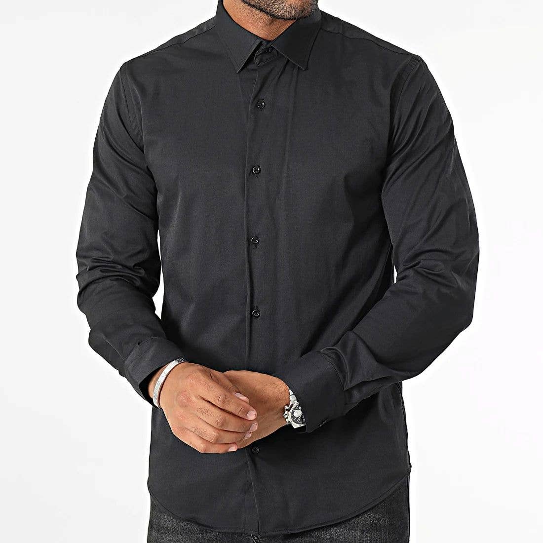 MACKTEN - Wholesale Button Down Shirt - Men's - Men's slim black shirt