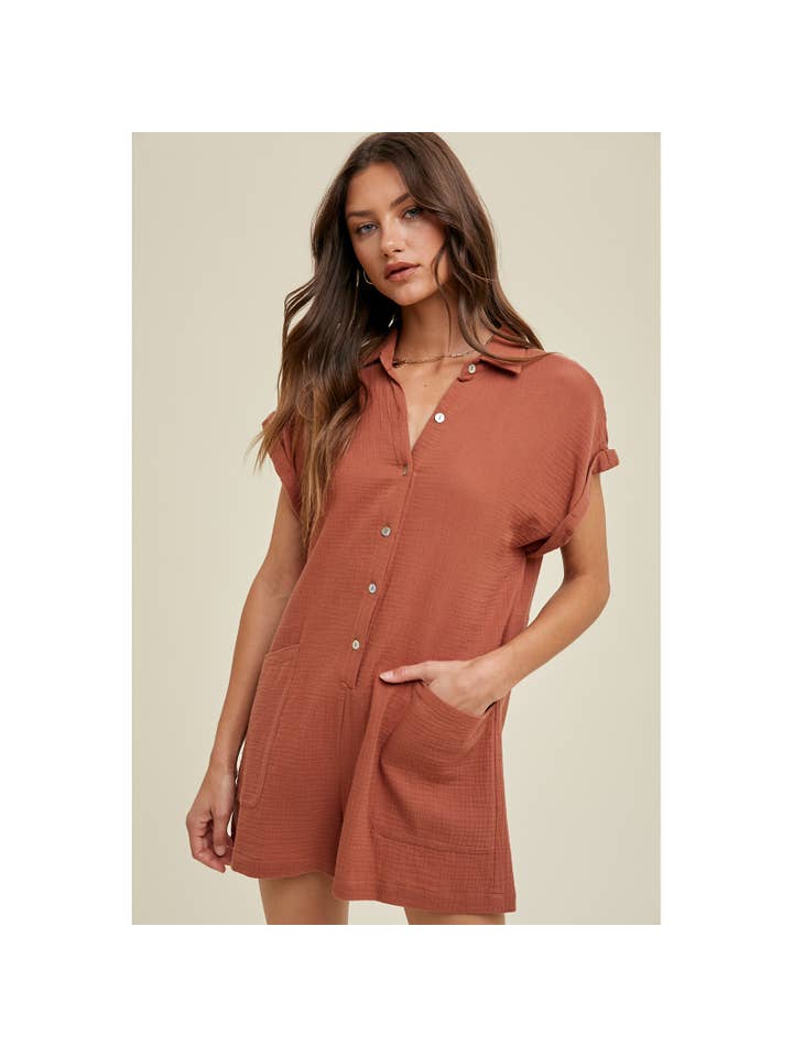 Wishlist Apparel - Wholesale Romper - Women's - GAUZE BUTTON-UP ROMPER / WL23-8354