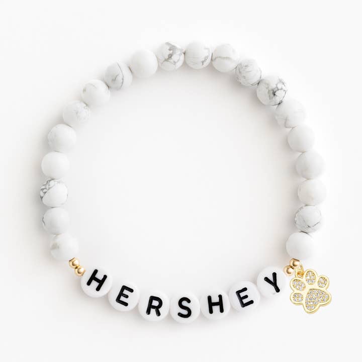 White Marble Beaded Stretch Bracelet (DOG MOM) for wholesale by Names For Good