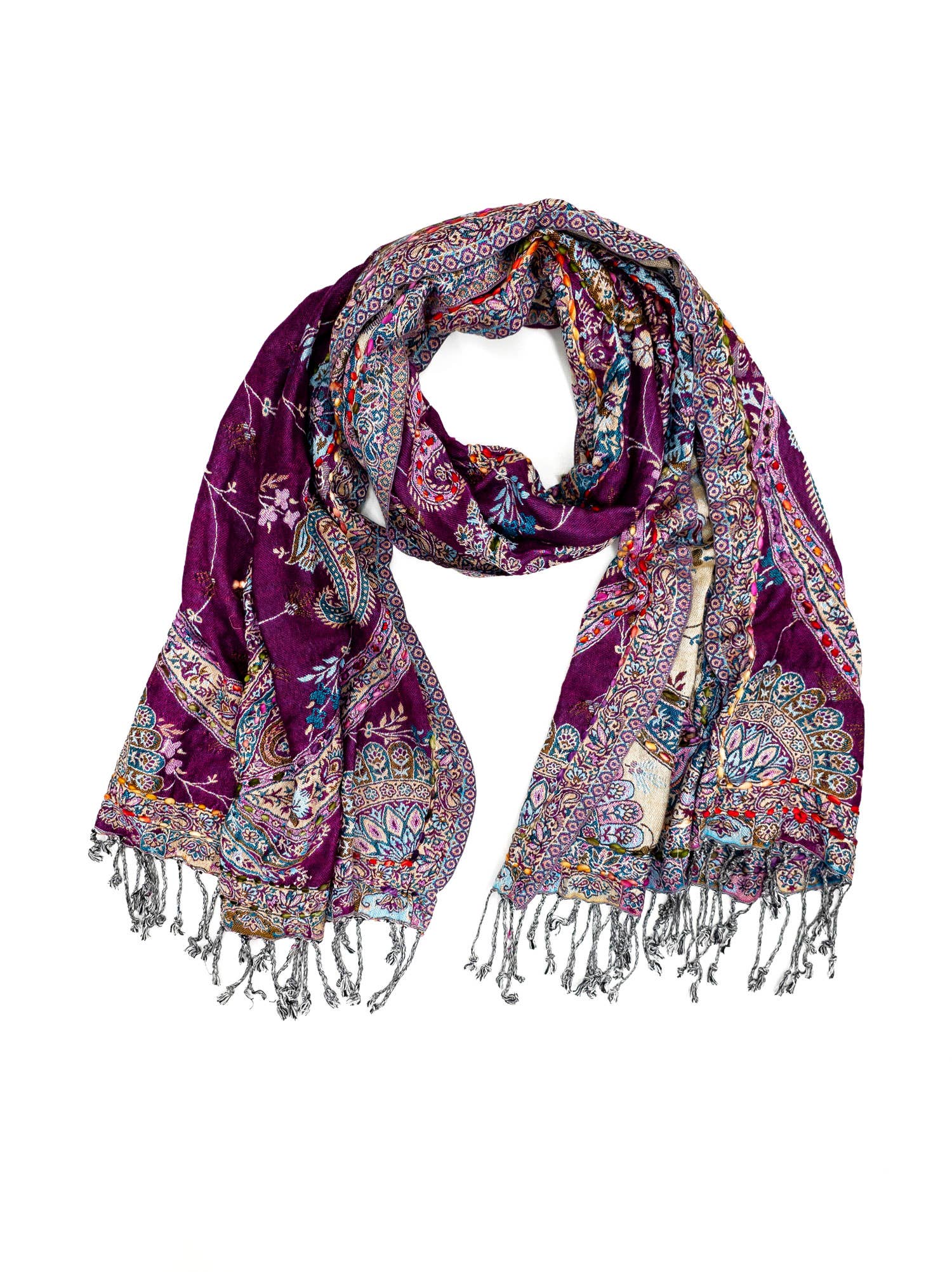 Raj Trading & Imports (USA) Inc. - Wholesale Scarf - Women's - Amanda Thick Stitch Embroidered Scarf Shawl29