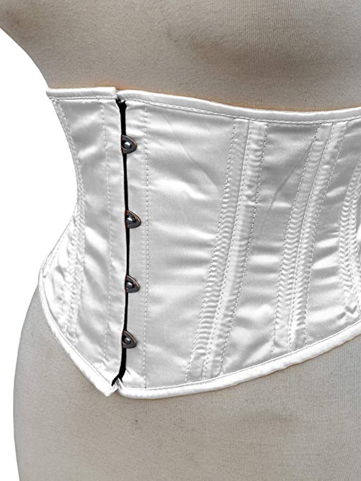Steel Boned Underbust Corset, Satin, White for wholesale by Kicky Imports LLC