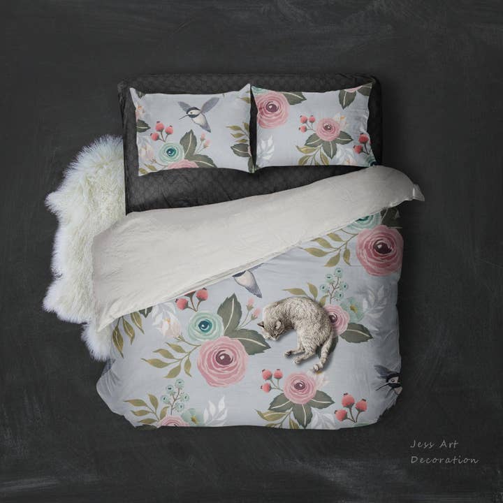 3D Blå Blomstret Fugle Dynebetræk Sæt Sengetøj Sæt Pudebetræk 145 for engroshandel hos Jess Art Decoration