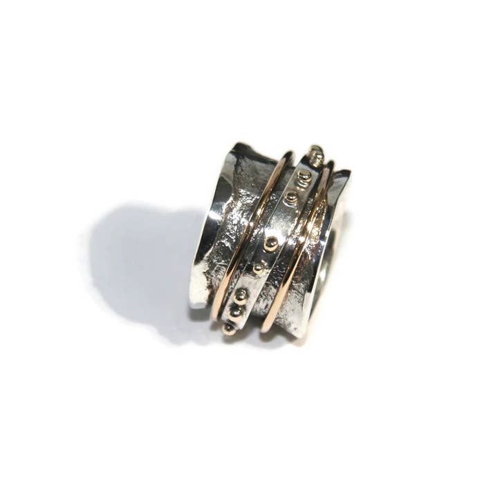 Tamara Kelly Designs – Engroshandel Statementring – Retikuleret ring med guldfyldt spinner og bronzeaccent1