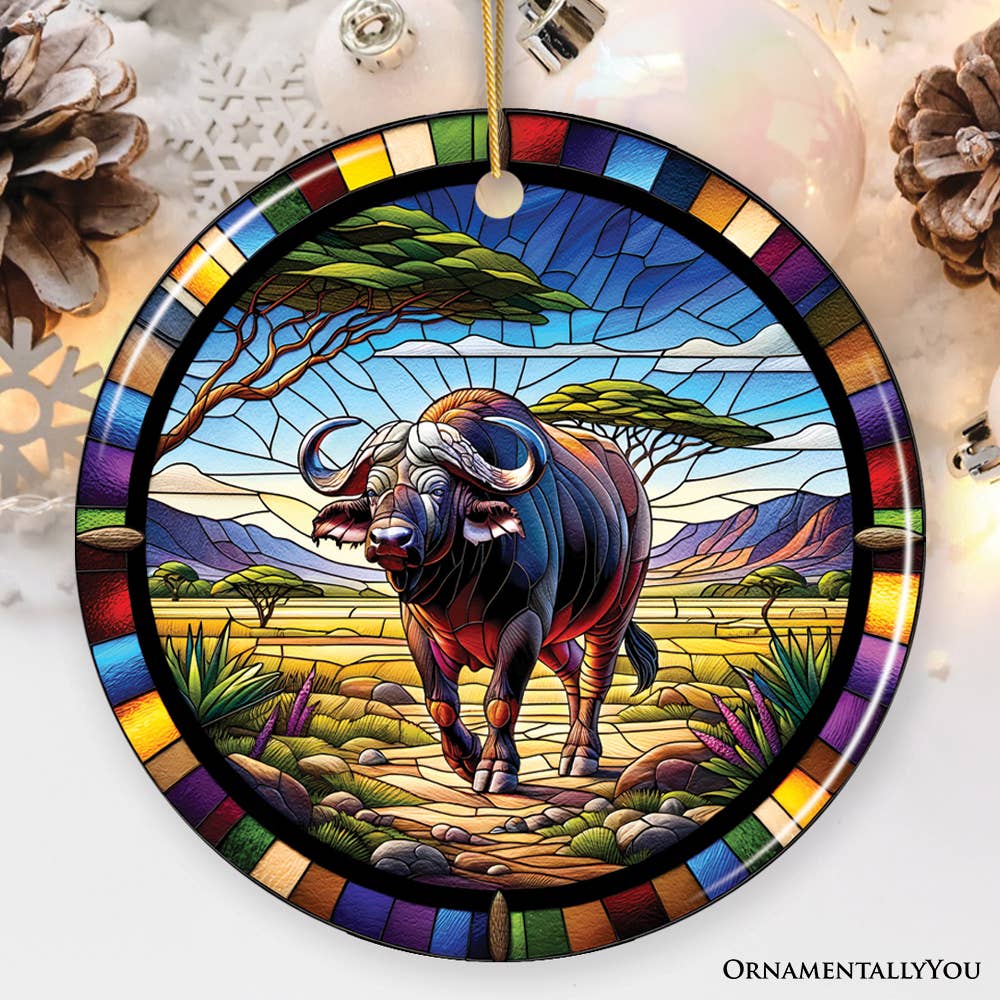 OrnamentallyYou - Wholesale Ornament - African Buffalo Stained Glass Style Ceramic Ornament0
