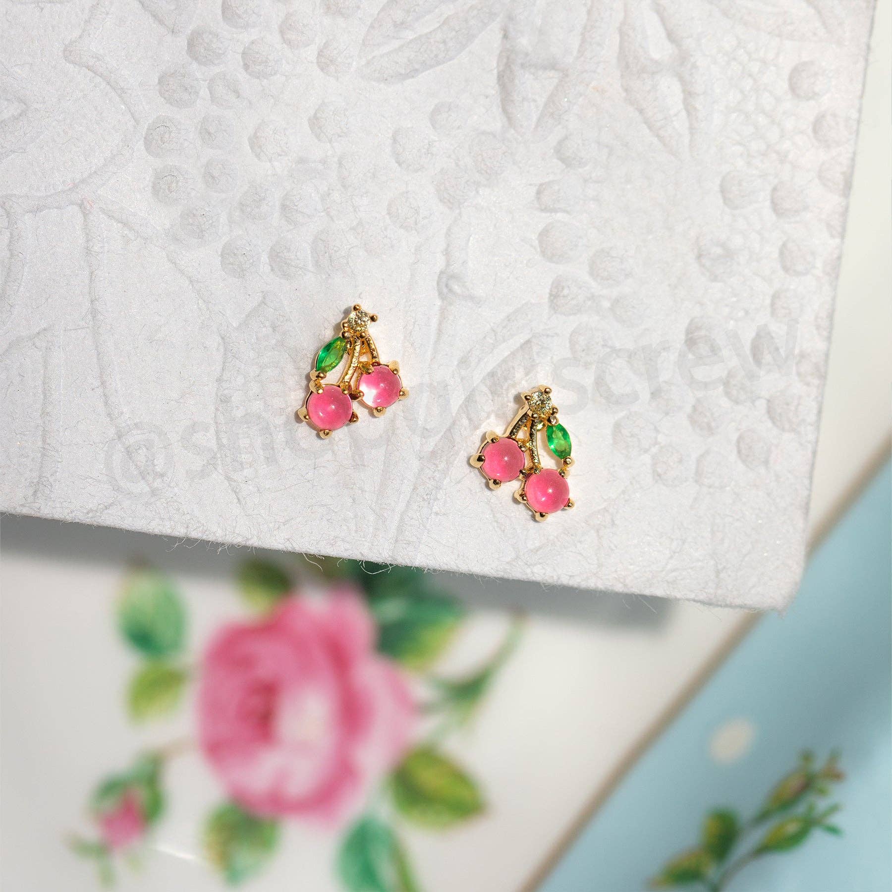 Girls Crew - Venta al por mayor Pendientes de botón/aretes de poste - Tacos de cereza8