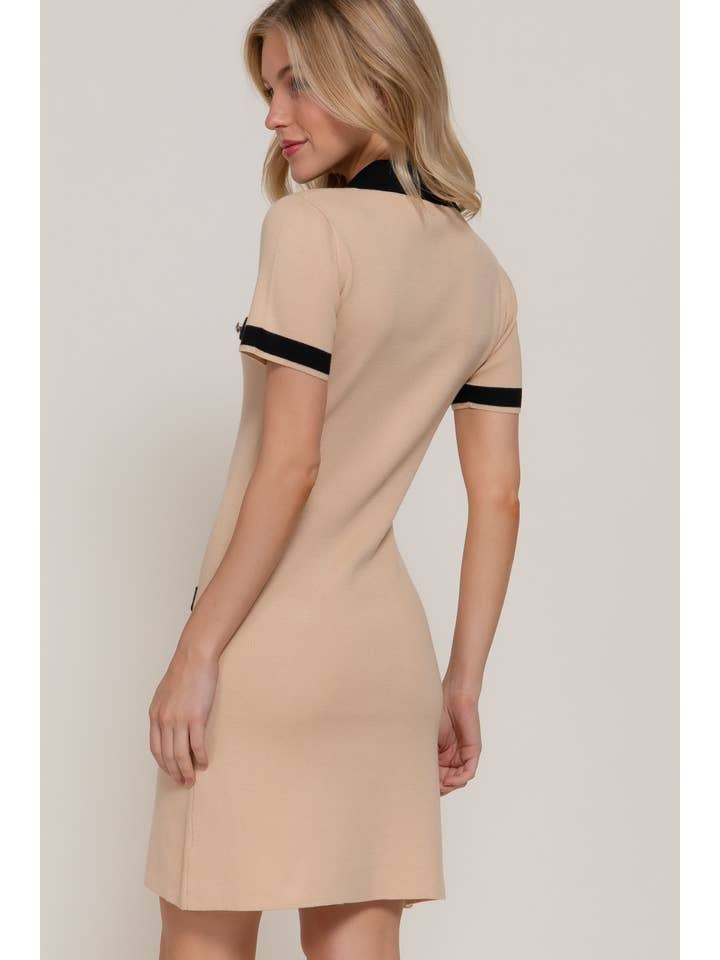 Active Basic | Active USA - Wholesale Dress - Women's - Short Sleeve Polo Mini Dress with Contrast Color5