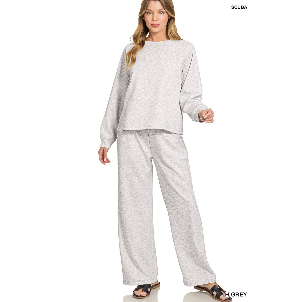HiteJeans - Wholesale Lounge Set - Women's - Scuba crewneck pullover wide pants 2 pieces set7