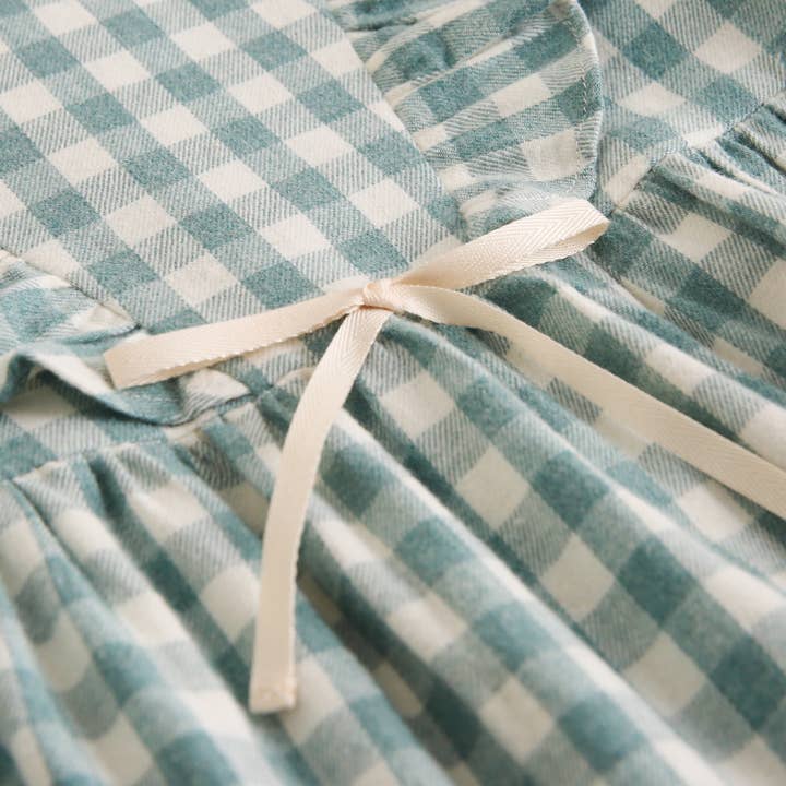Dadati - Wholesale Dress - Kids - Water green vichy checkered flannel dress with bow4