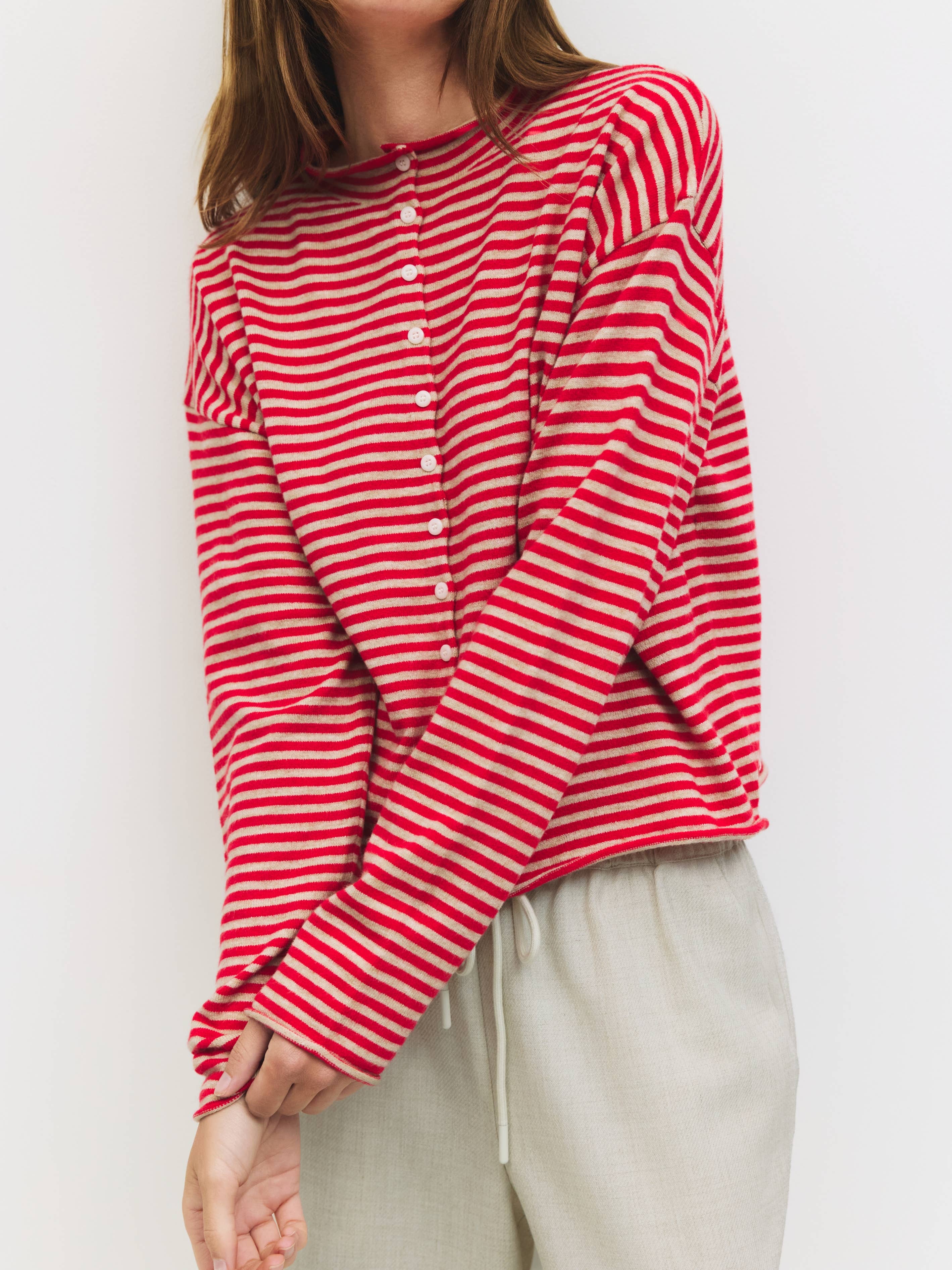 MOD REF - Wholesale Cardigan - Women's - The Elisa Cardigan | Striped Button-Down Cardigan34