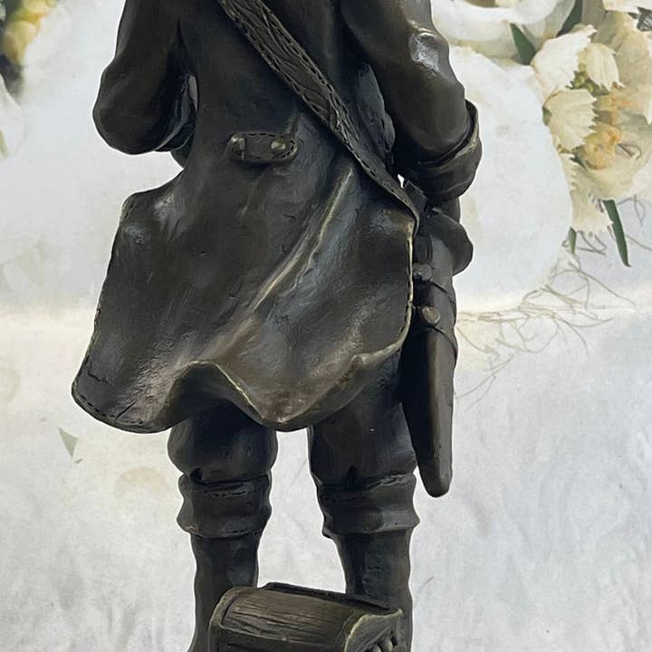 Bronzhaus - Wholesale Sculpture - Pirate With Treasure Chest and Sword Bronze Sculpture Statue Signed Original 14" x 5"3