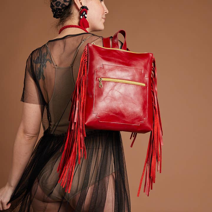 ALL FRILLS : BACKPACK IN RED for wholesale by Just Joey Rose