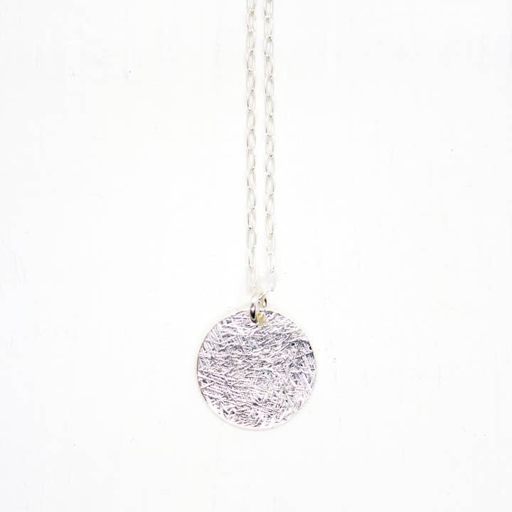 Sterling Silver Textured Disc Necklace for wholesale by Tribomo
