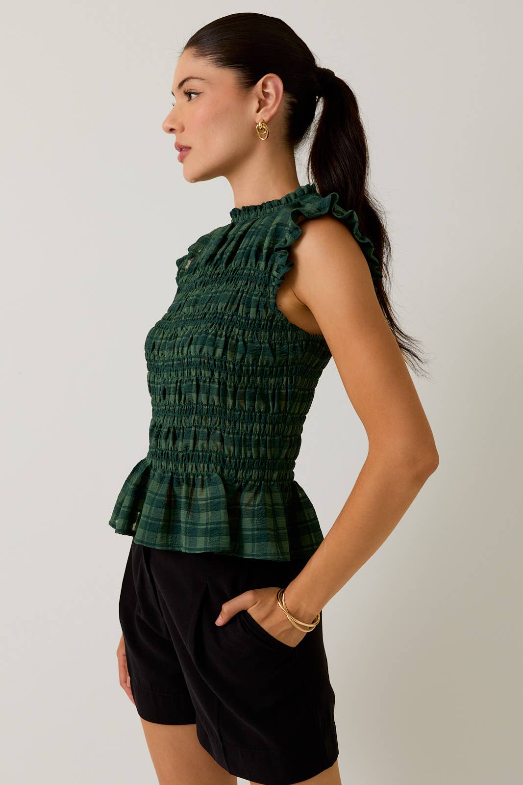 Sunday Edition - Wholesale Blouse - Women's - SLEEVELESS RUFFLE NECK SMOCKED TOP9