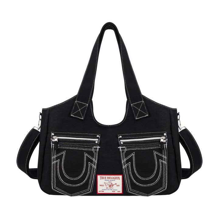 True Religion Horseshoe Stitch Black Satchel for wholesale by True Religion