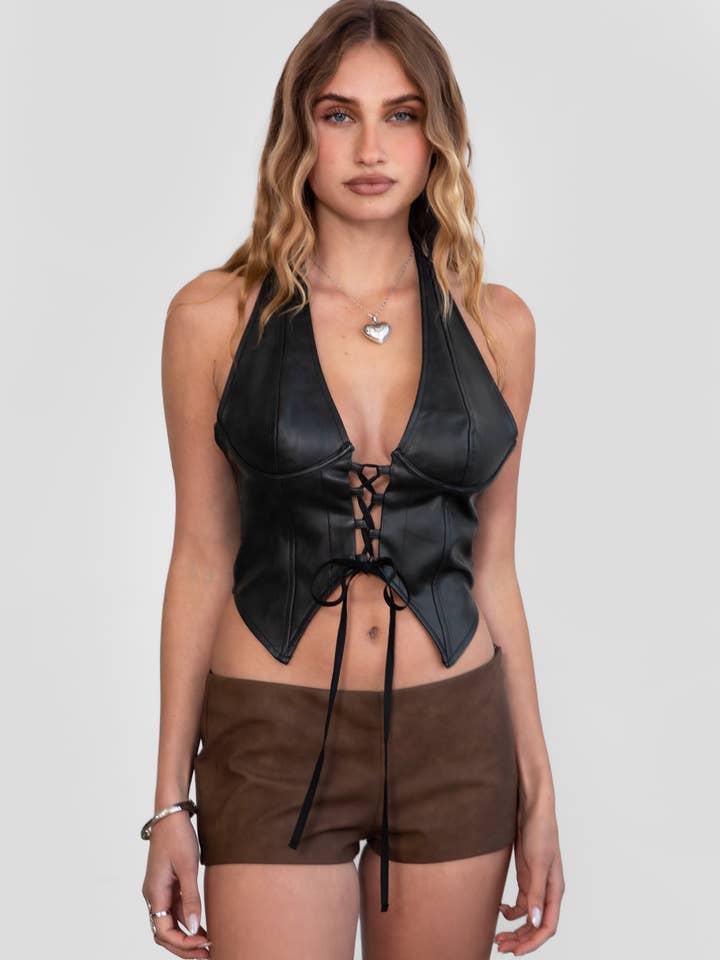 TICTOC - Wholesale Shorts - Women's - LEIAH PU Vegan Leather Low Rise Zipper Closure Micro Shorts9