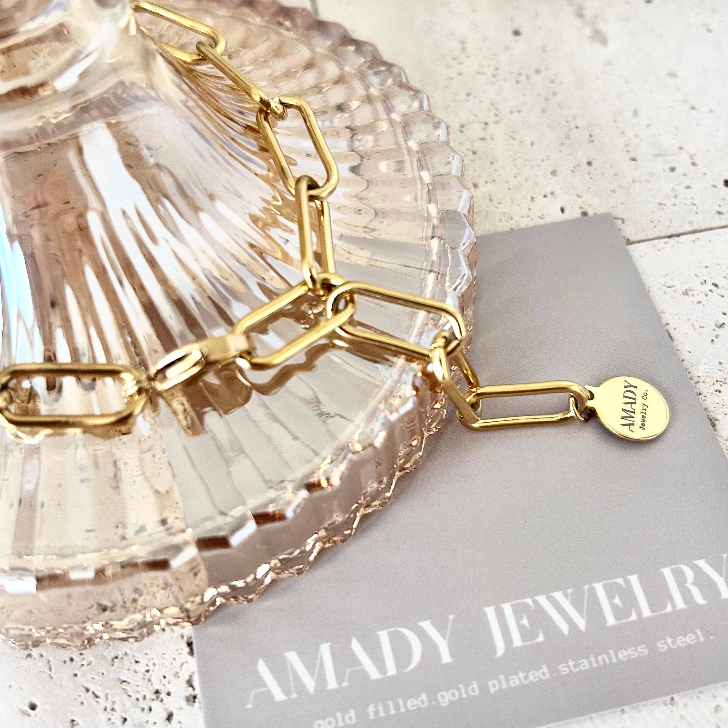 Amady Jewelry - Wholesale Link & Chain Necklace - 18k Gold Plated Paperclip Link Necklace Choker Lariat4