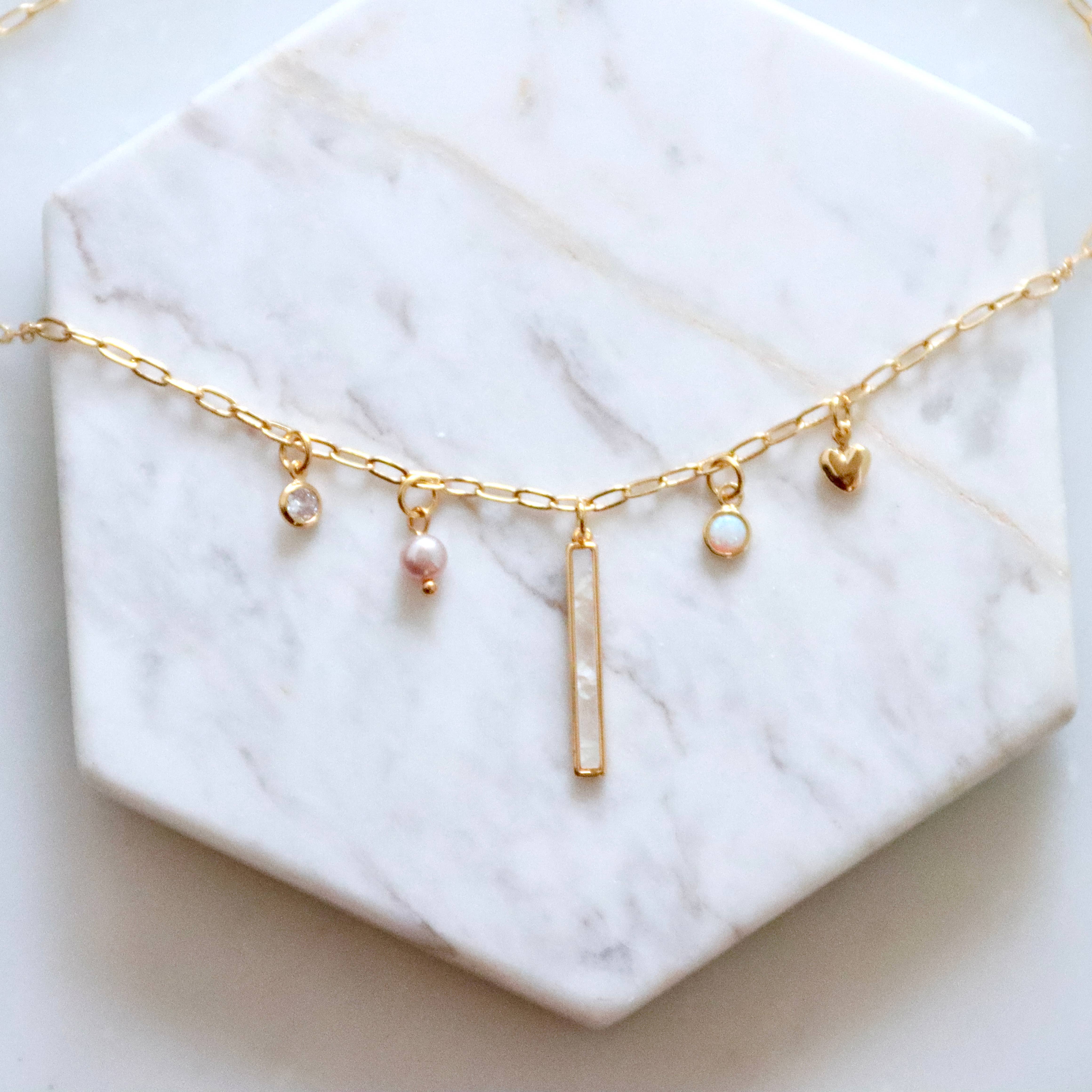 Mesa Blue - Wholesale Pendant/Charm Necklace - CZ, Mother of Pearl, Opal, Pearl Charm Necklace 0