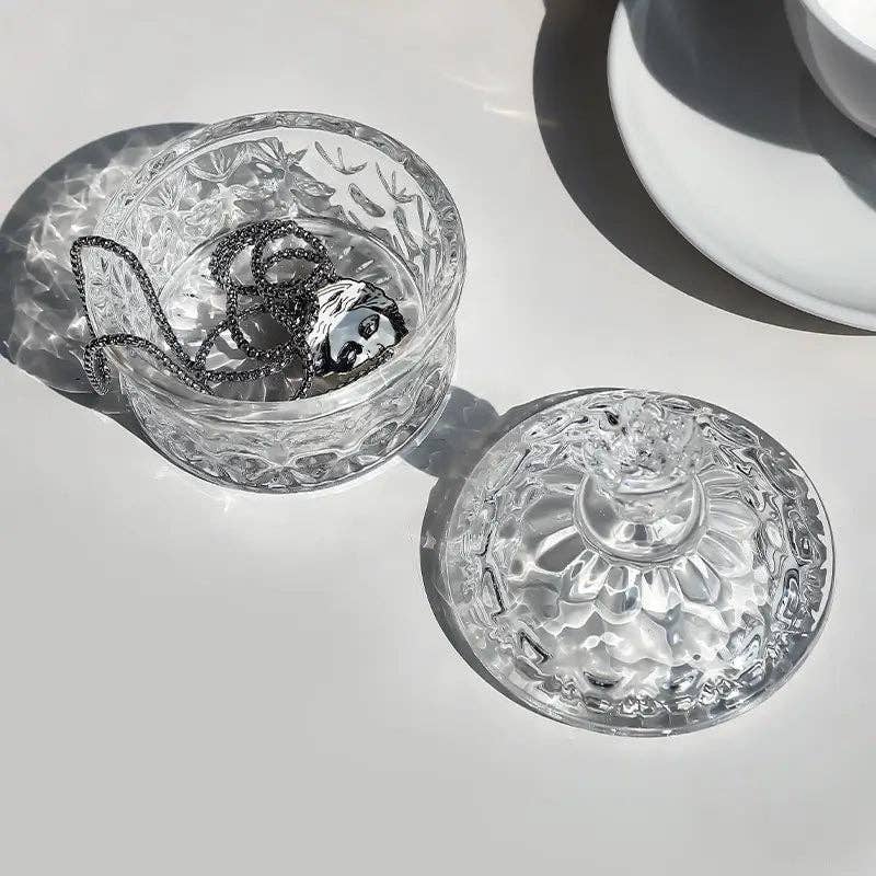 Vagabond Vintage - Wholesale Jar - Clear Carved Glass  Storage Jar With Lid2