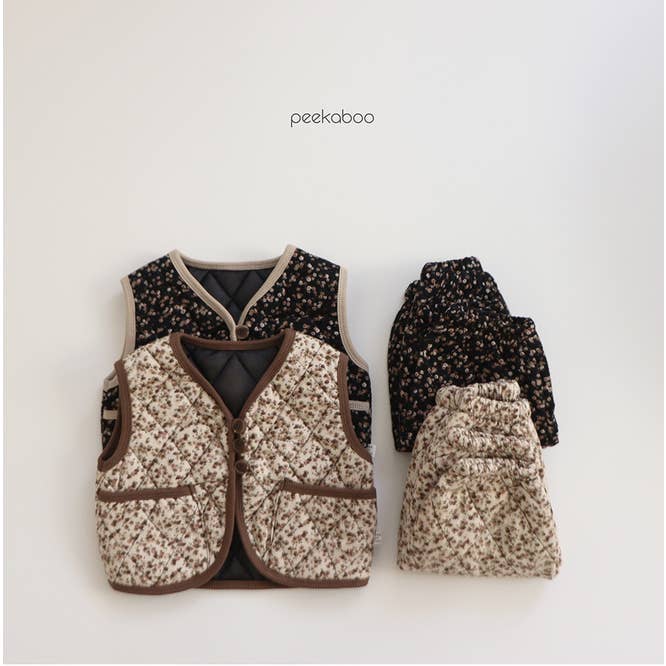 Ensemble gilet et pantalon matelassés à fleurs pour bébé garçon et fille, doublés épais pour la vente par peekaboo