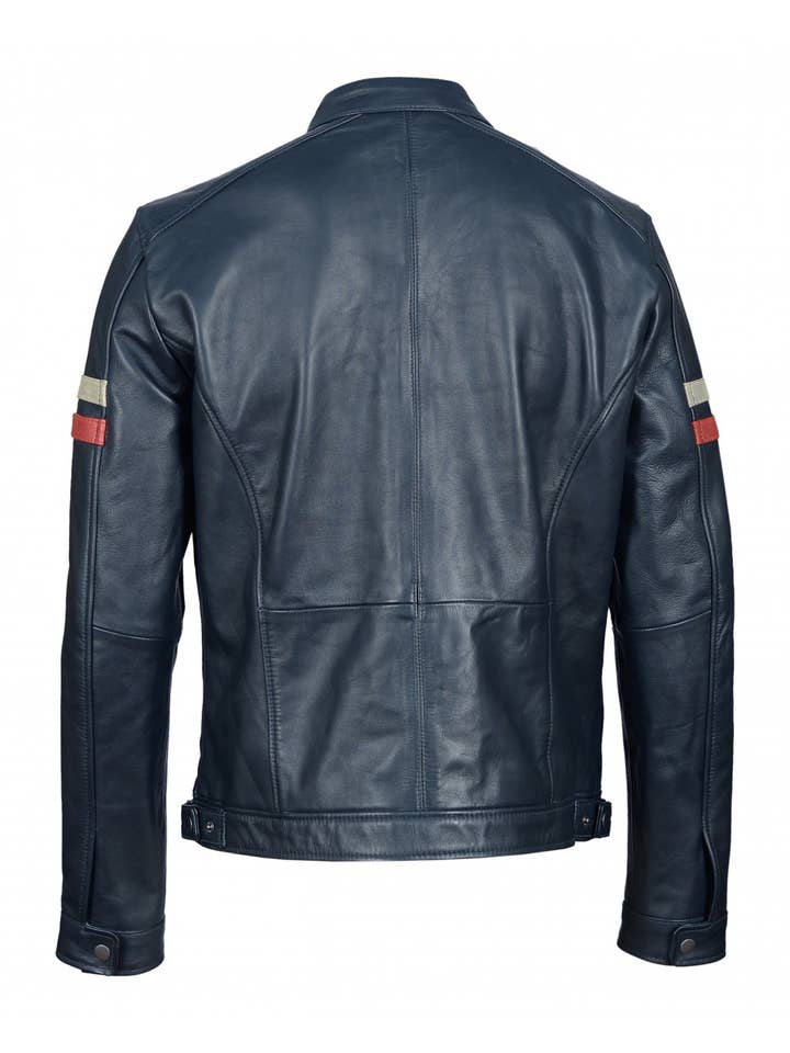 NAVY Blouson biker en cuir véritable VALTER en vente sur Faire2