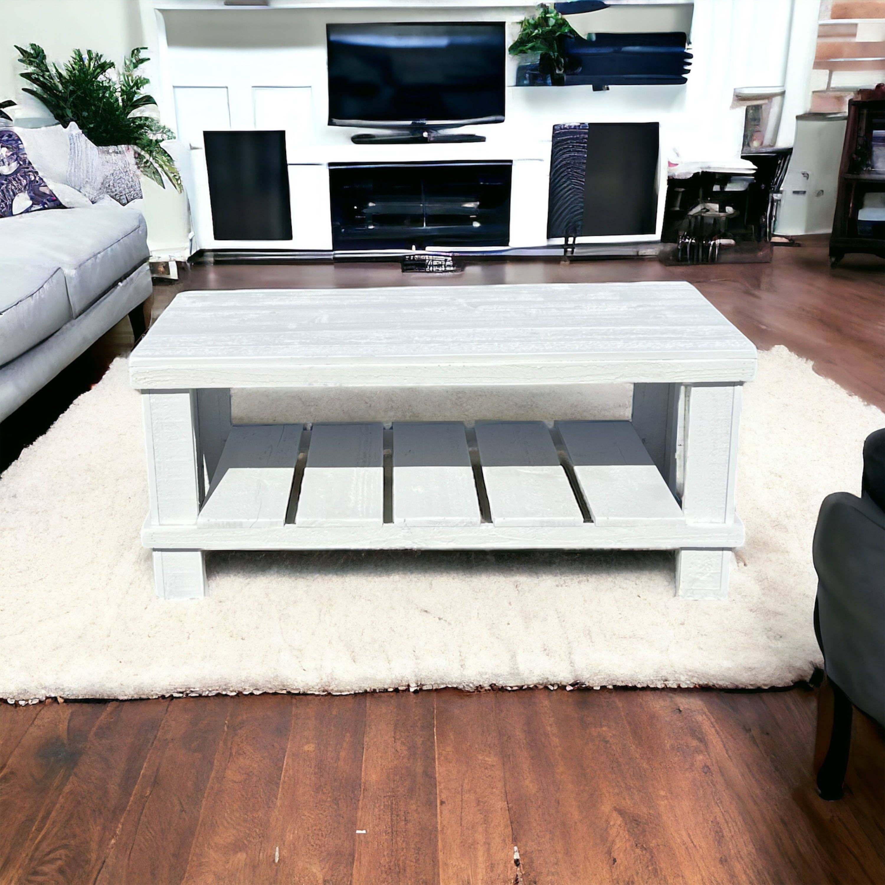 Intrinsic Haven - Wholesale Coffee Table - Farmhouse Rustic Wood Living Room Coffee Table with Shelf5