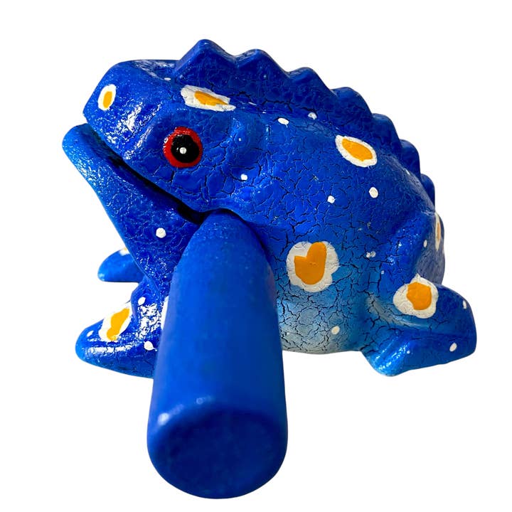 3" Medium Painted Winter Frog Musical Percussion Instrument for wholesale by Music Frog Co