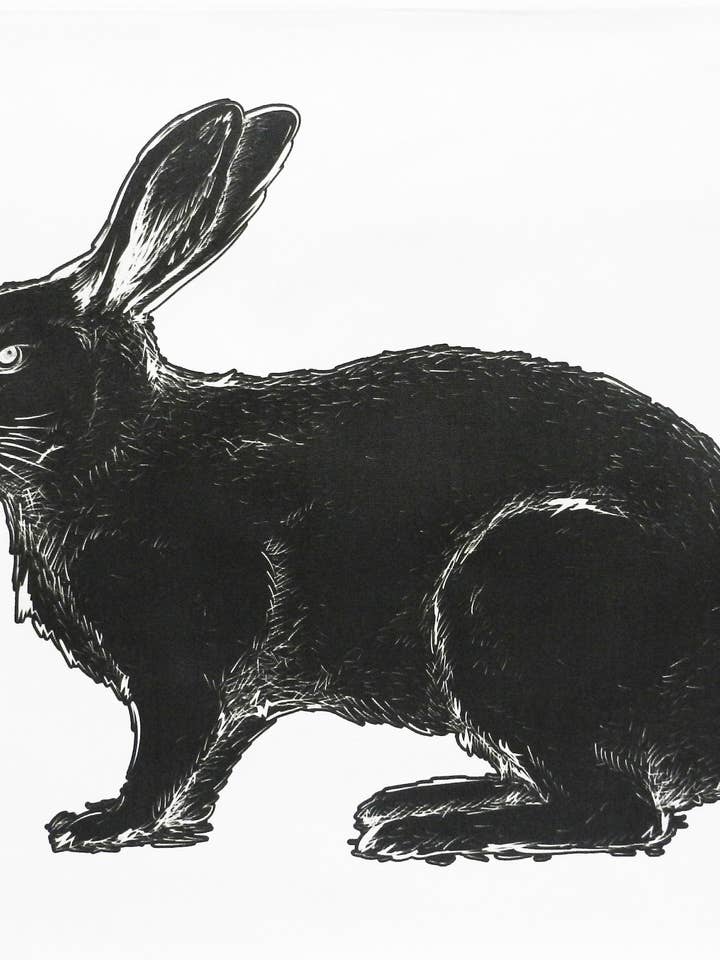 The Black Rabbit - Large Cotton Tea Towel for wholesale by Half a Donkey