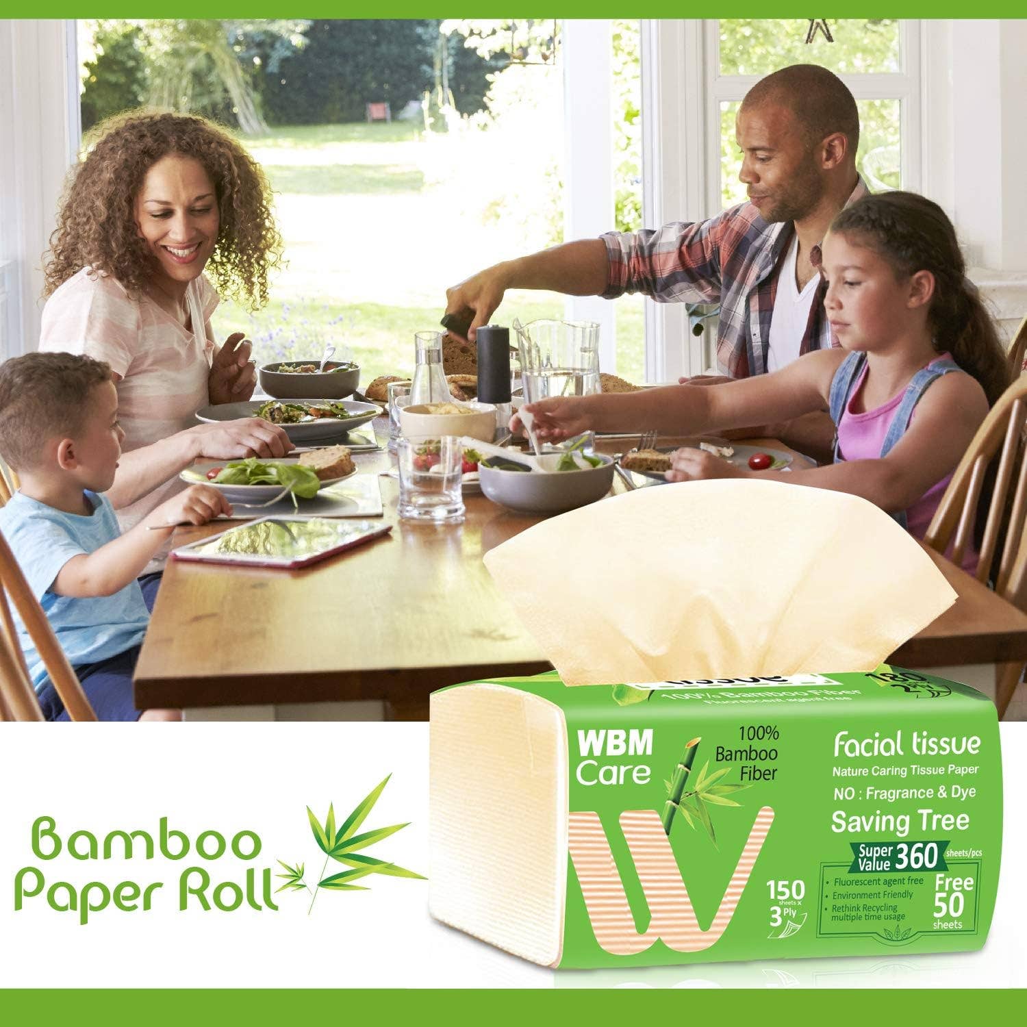 WBM LLC - Wholesale Tissue Paper - WBM Bamboo Facial Tissues, 150 Tissues/ Each3