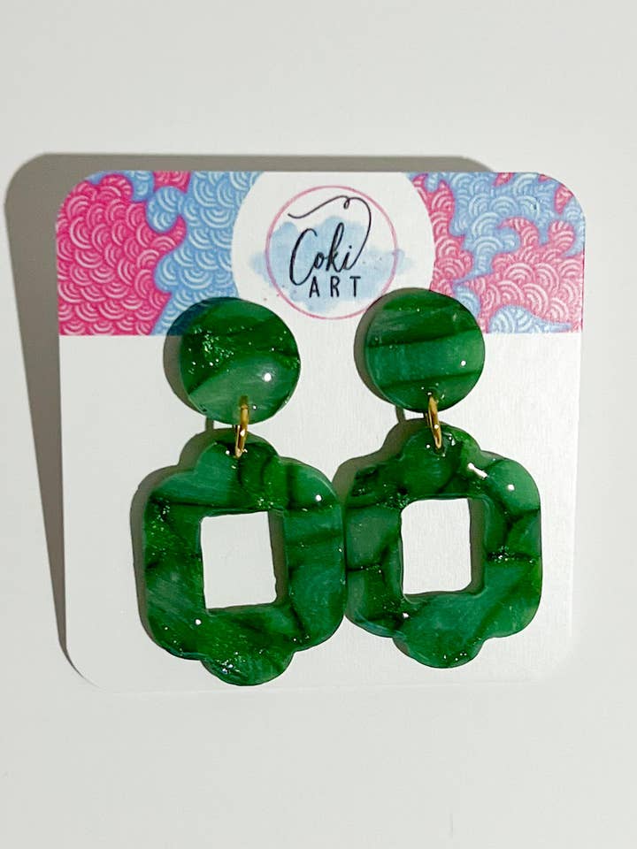 Jade oorbellen met venster | Handgemaakte oorbellen van polymeerklei voor wholesale door Coki Art