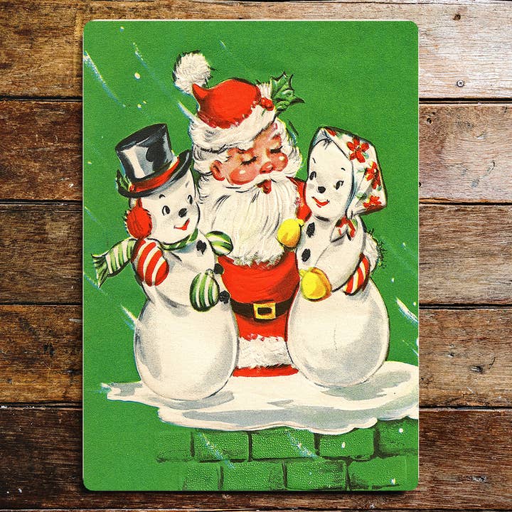 Panneau vert Santa Snowmen - Panneau mural en métal pour la vente par The British Metal Signs Company